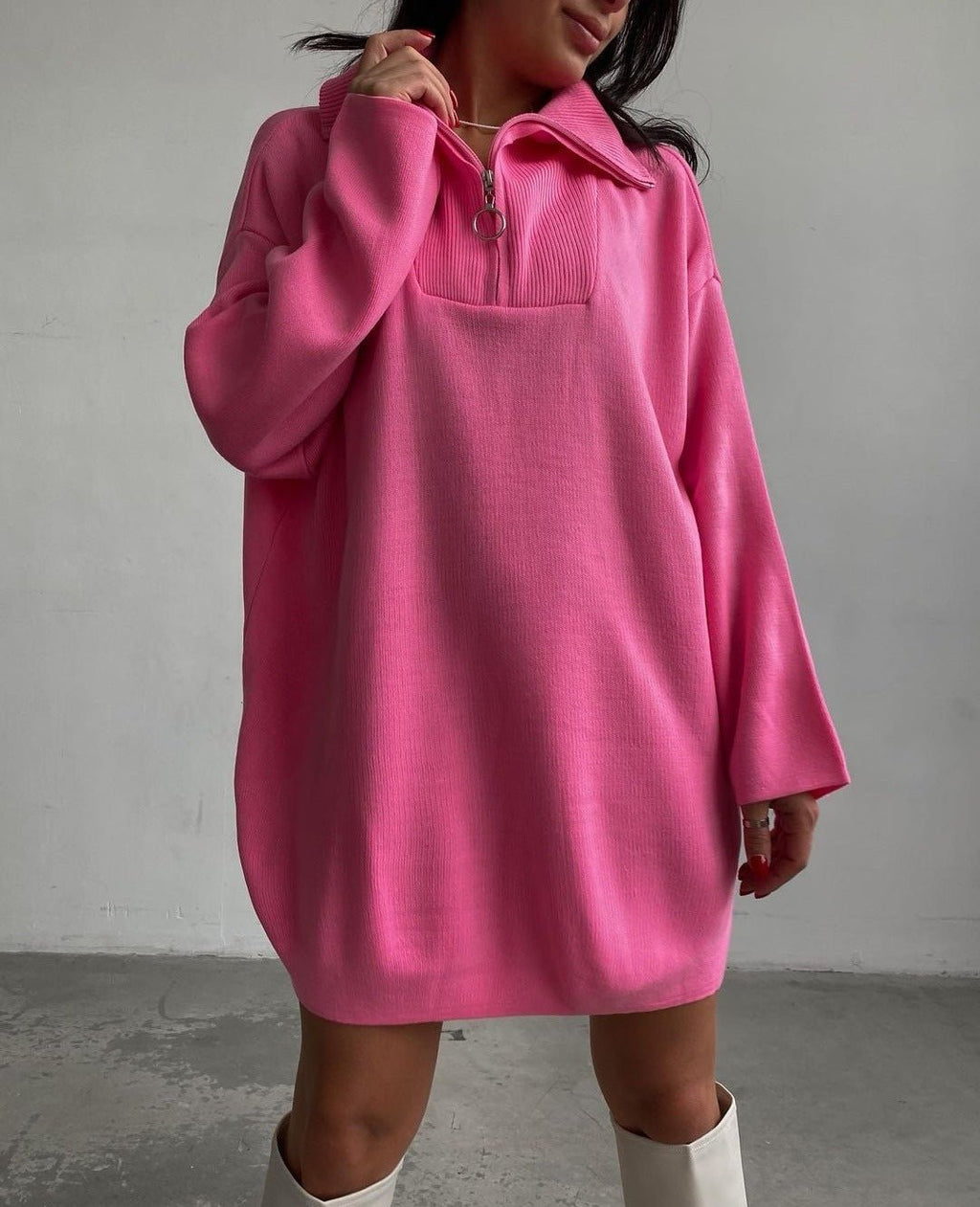 Oversized Cozy Zip long Sweater - asiilo.com