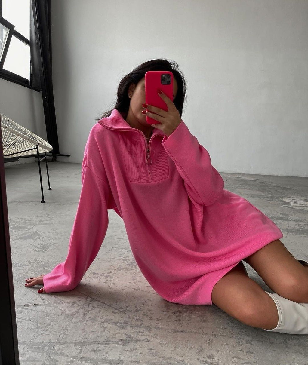 Oversized Cozy Zip long Sweater - asiilo.com
